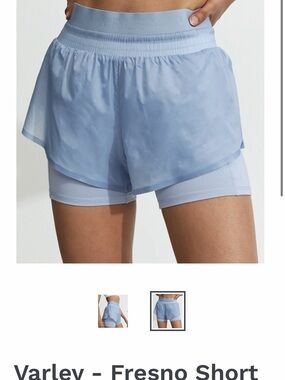 Varley Light Blue Fresno Layered High-Rise Athletic Shorts in Zen blue